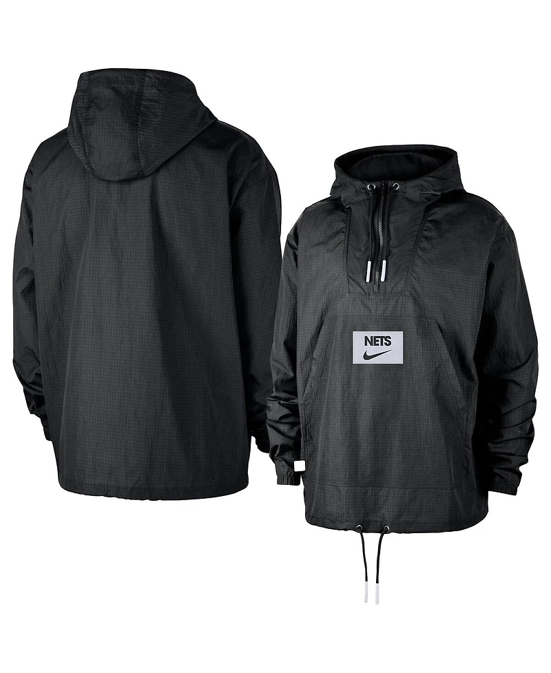 Nike Men's Black Brooklyn Nets Courtside Premium Club Anorak Quarter-Zip Pullover Hoodie
