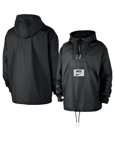 Nike Men's Black Brooklyn Nets Courtside Premium Club Anorak Quarter-Zip Pullover Hoodie