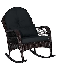 Patio Wicker Rocking Chair with Seat Back Cushions & Lumbar Pillow Porch