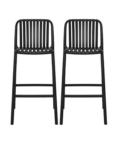 29.5" Outdoor Modern Polypropylene Plastic Patio Bar Height Stools (Set of 2)