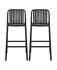 29.5" Outdoor Modern Polypropylene Plastic Patio Bar Height Stools (Set of 2)