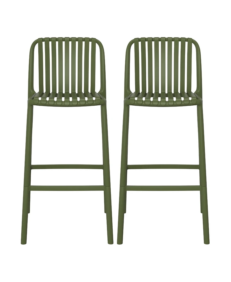29.5" Outdoor Modern Polypropylene Plastic Patio Bar Height Stools (Set of 2)