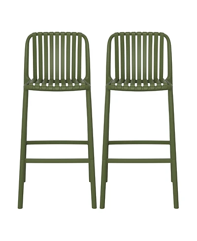 29.5" Outdoor Modern Polypropylene Plastic Patio Bar Height Stools (Set of 2)