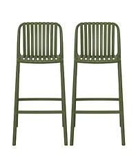 29.5" Outdoor Modern Polypropylene Plastic Patio Bar Height Stools (Set of 2)