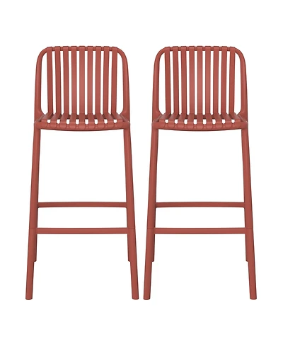29.5" Outdoor Modern Polypropylene Plastic Patio Bar Height Stools (Set of 2)