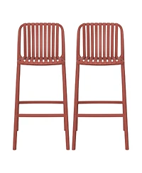 29.5" Outdoor Modern Polypropylene Plastic Patio Bar Height Stools (Set of 2)