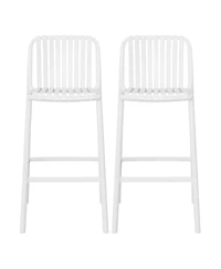 29.5" Outdoor Modern Polypropylene Plastic Patio Bar Height Stools (Set of 2)