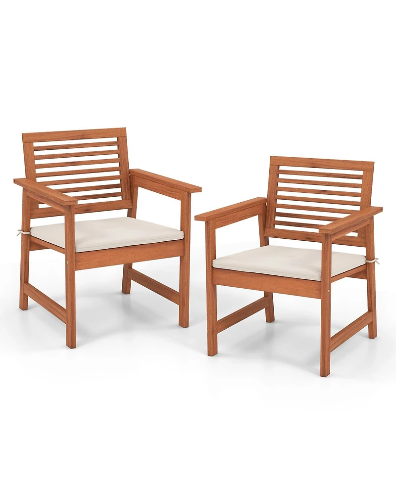 Set of Outdoor Dining Chair Patio Solid Wood Chairs with Comfortable Cushions
