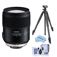 Tamron Sp 35mm f/1.4 Di Usd Lens for Nikon F, Bundle with Takama 3-Section Aluminum Video Tripod with Fluid Head, Cleaning Kit, Cleaning Cloth