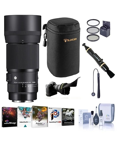 Sigma 105mm f/2.8 Dg Dn Art Macro Lens for L Mount, Bundle with ProOptic 62mm Filter Kit, Pc Software Suite, Flex Lens Shade, Pouch, Cleaning Kit,