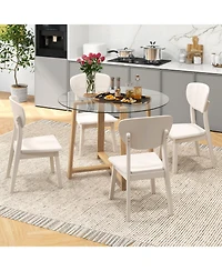 Round Glass Dining Table with Tempered Glass Tabletop and Rubber Wood Legs