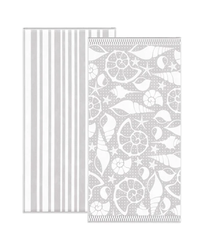 Linery & Co. 100% Cotton Jacquard 2 Pack Summer Beach Towels, 30" x 60"