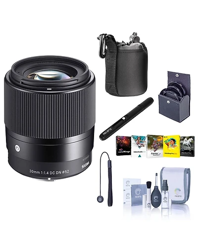 Sigma 30mm f/1.4 Dc Dn Contemporary Lens for Canon Ef-m, Bundle with ProOptic 52mm Filter Kit, Lens Cleaner, Lens Pouch, Cleaning Kit, Cap Keeper, Pc