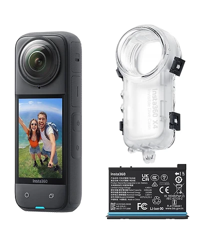 Insta360 X4 8K 360 Action Camera, Black, Bundle with Extra Battery and Invisible Dive Case