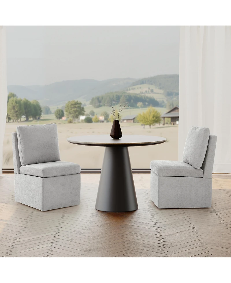 Modern Upholstered Chenille Armless Dining Chairs With Casters (Set of