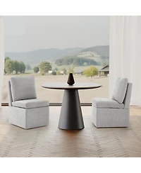 Modern Upholstered Chenille Armless Dining Chairs With Casters (Set of