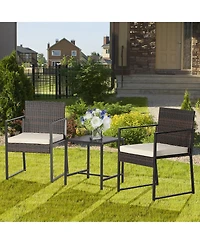 Gymax 3PCS Patio Rattan Hand-Woven Pe Wicker Bistro Set Outdoor Furniture Set w/ Table & Cushion