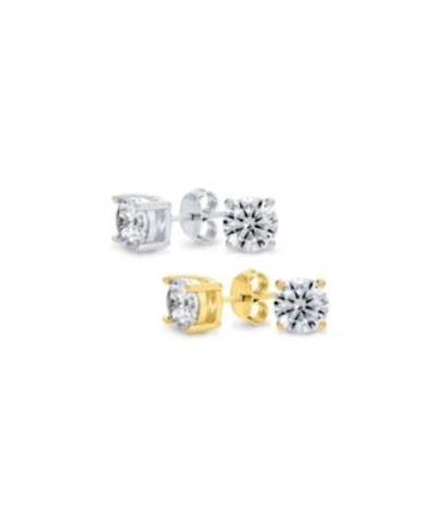 Bling Jewelry Set of 2 Round Solitaire Cz Cubic Zirconia Stud Earrings Gold Plated Sterling Silver