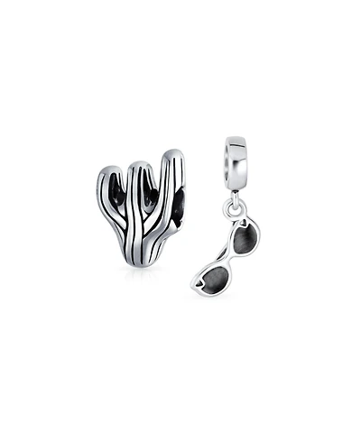 Bling Jewelry Set of 2 Black Movie Star Sunglasses and Sonoran Desert Cactus Charm Bead Silver
