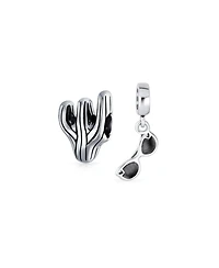 Bling Jewelry Set of 2 Black Movie Star Sunglasses and Sonoran Desert Cactus Charm Bead Silver