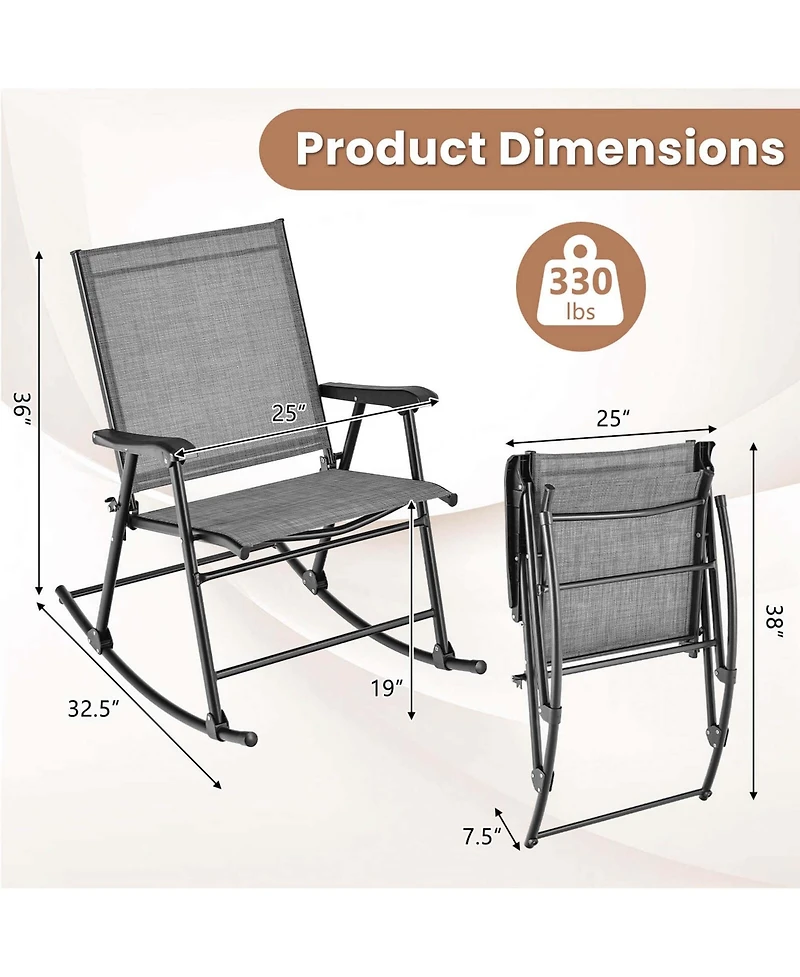 2 Pcs Patio Folding Rocking Chair Heavy-Duty Metal Frame Rockers Outdoor