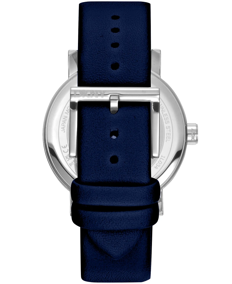 Dkny Women's Soho Maxi Dark Blue Leather Strap Watch, 40mm