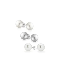 Bling Jewelry Set of 3 Simulated Pearl Ball Stud Earrings 10MM Sterling Silver