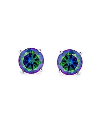 Bling Jewelry Set of 2 Round & Square Black Mystic Rainbow Cz Stud Earrings Sterling Silver