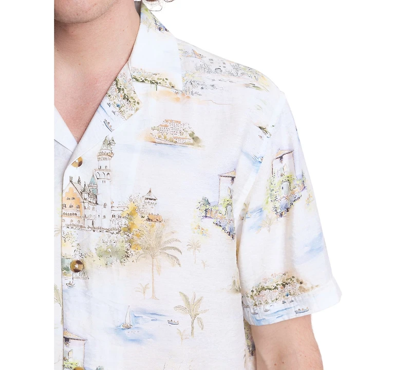 Paisley & Gray Men's Slim Fit Short Sleeve Scenic Print Button Front Camp Shirt