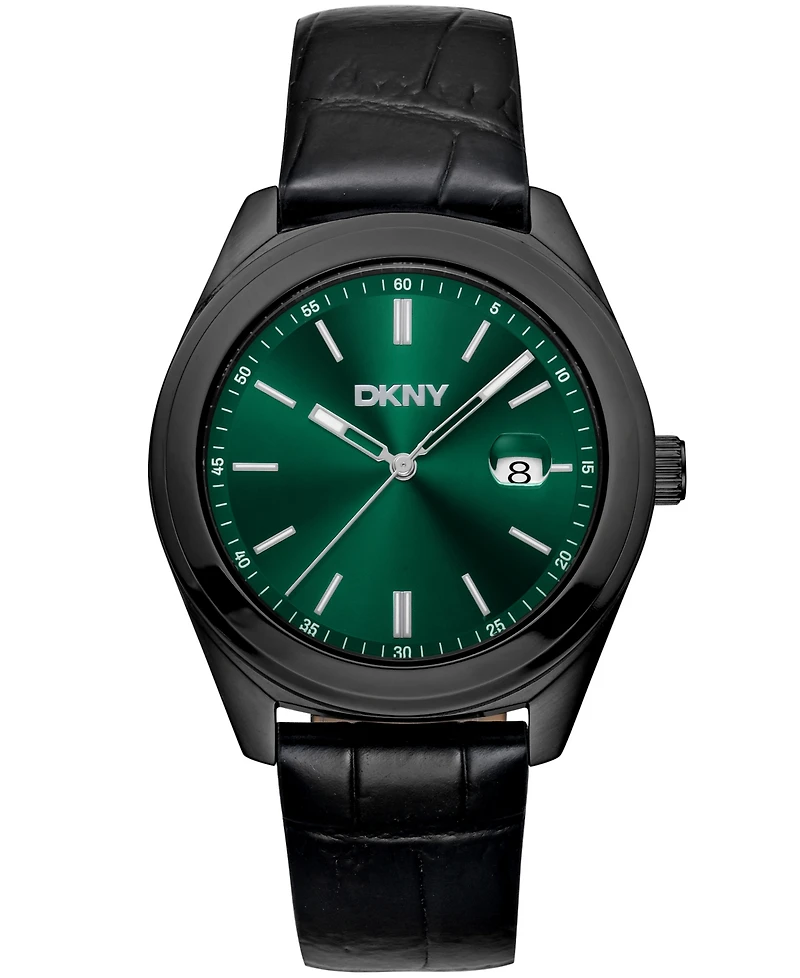Dkny Men's Modernist Classics Black Leather Strap Watch, 40mm