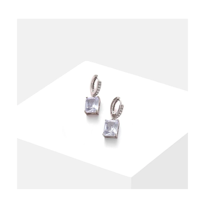 Sohi Women's Silver-Plated Stone Hoop Earrings