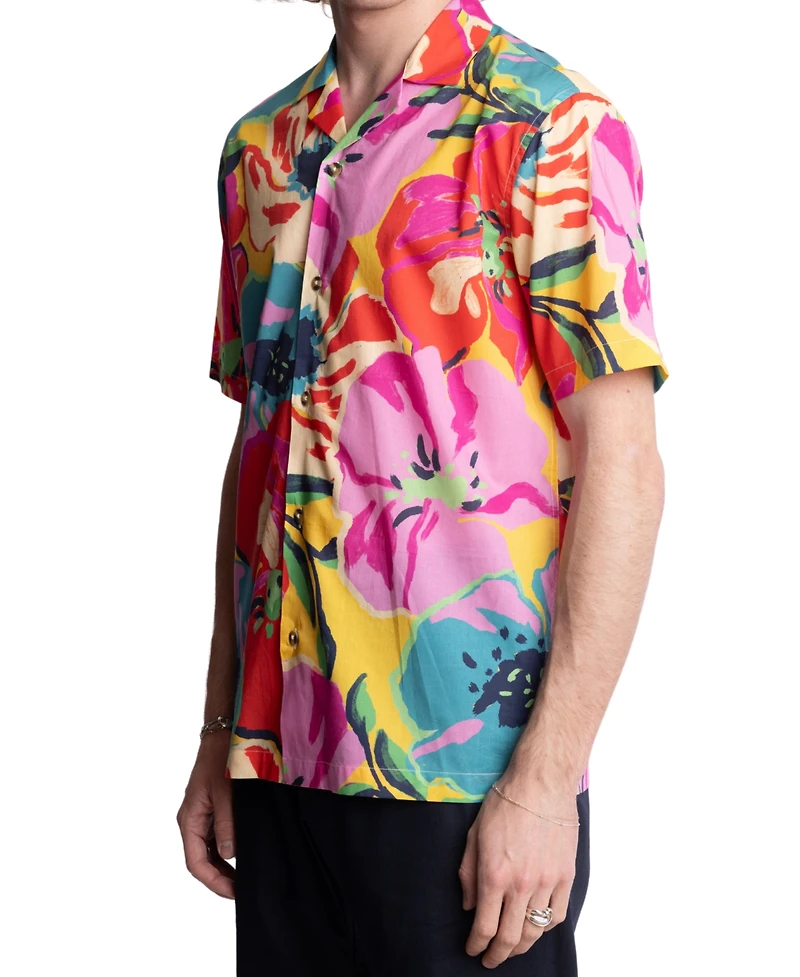 Paisley & Gray Men's Slim Fit Short Sleeve Floral Print Button Front Camp Shirt
