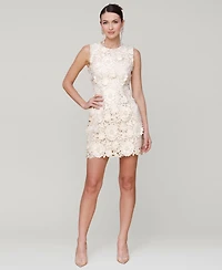 Avec Les Filles Women's Sleeveless 3D Floral Embroidery Mini Dress