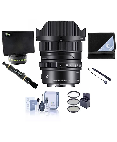 Sigma 20mm f/2 Dg Dn Contemporary Lens for Sony E, Bundle with ProOptic 62mm Filter Kit, Flex Lens Shade, Lens Wrap, Lens Cleaner, Cleaning Kit, Lens