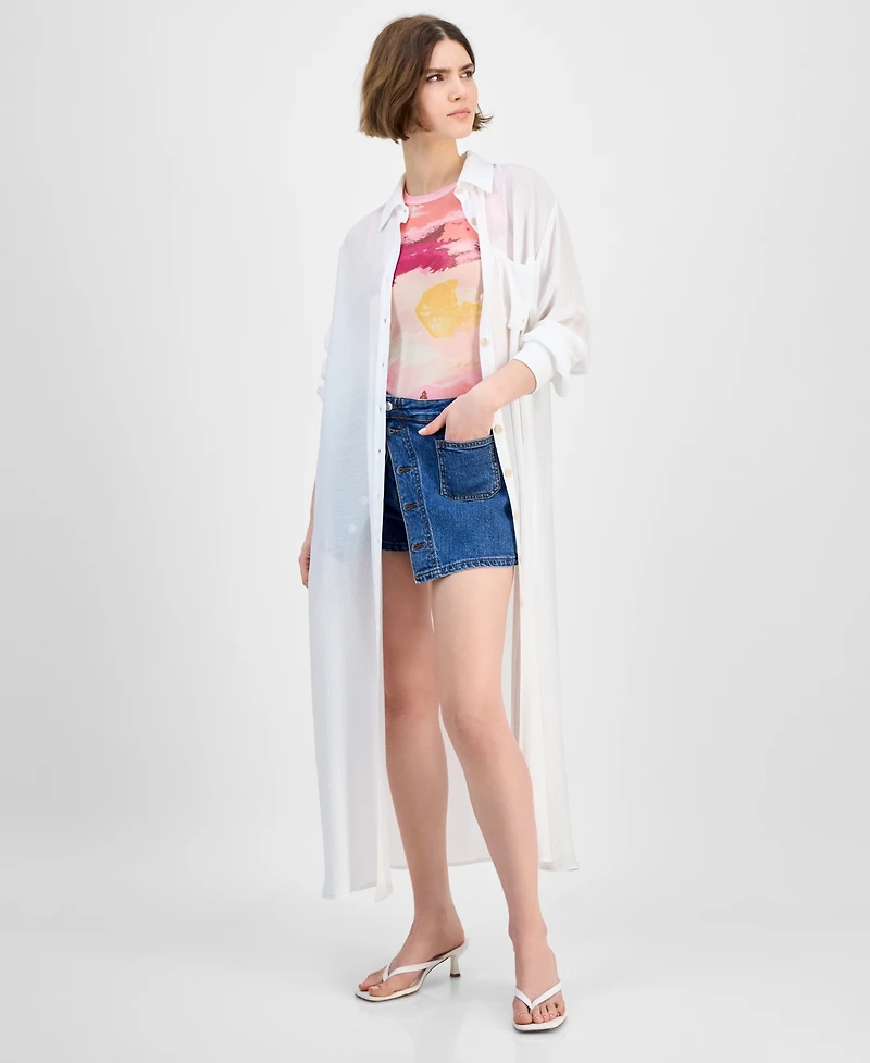 Bar Iii Women's Oversized Button-Front Long-Sleeve Shirt, Exclusively at Macy's