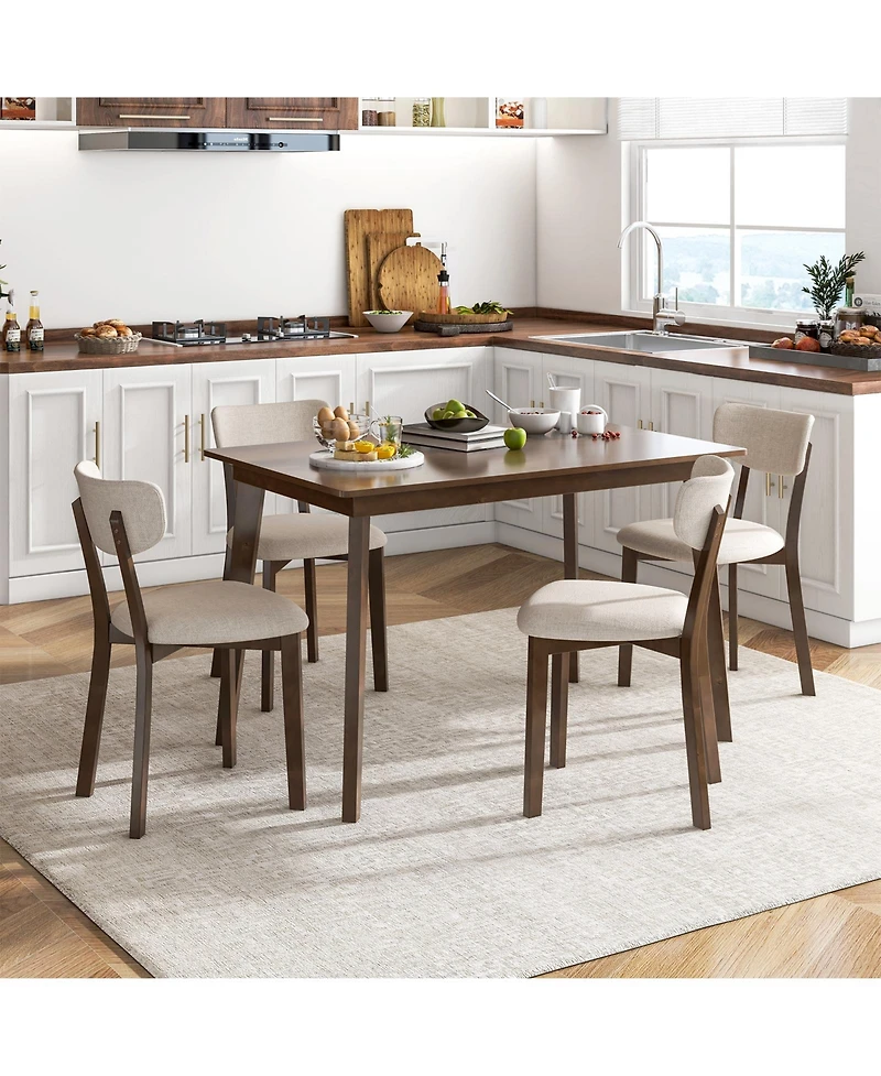 Wooden Dining Table with Rubber Wood Legs for 4 People