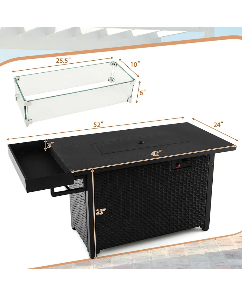 Outdoor Wicker Gas Fire Pit Propane Fire Table with Cover