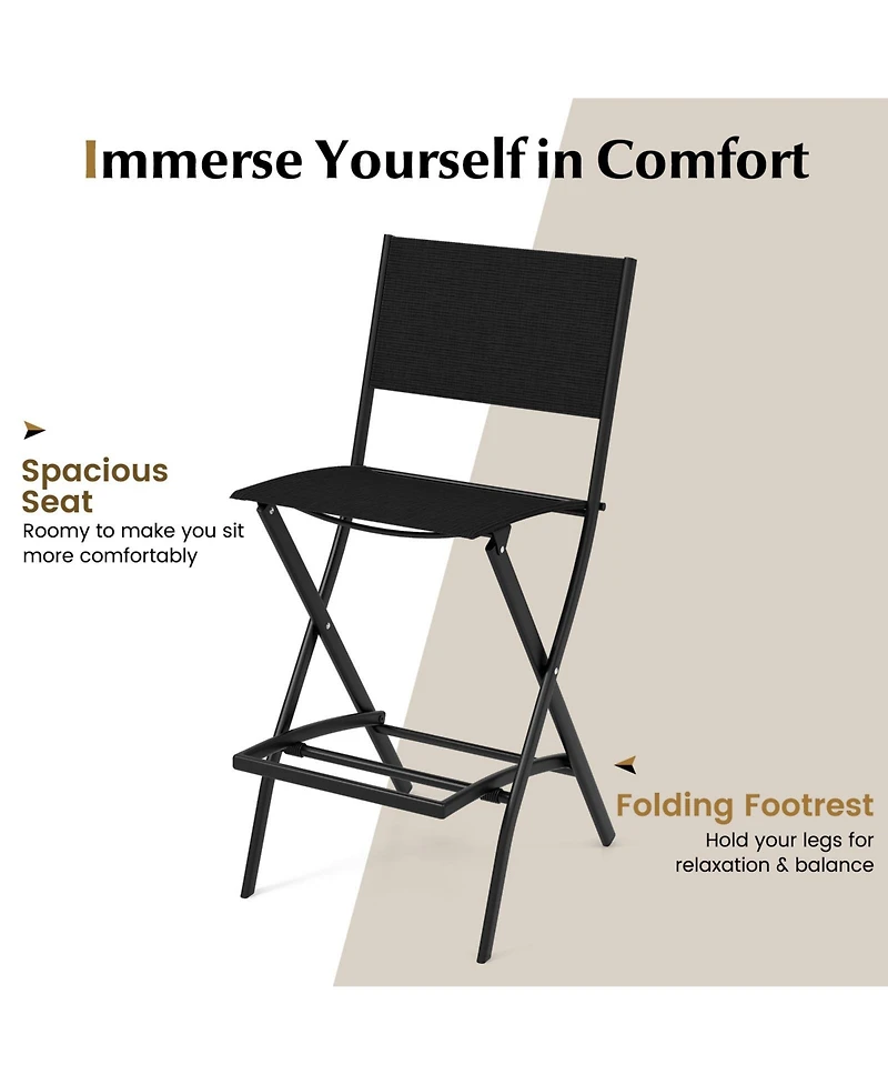 Outdoor Folding Bar Height Stool Set of 4 with Metal Frame and Footrest