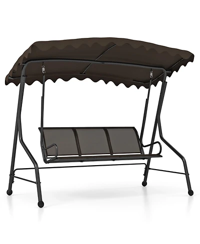 3-Seat Outdoor Porch Canopy Swing with Adjustable Shading