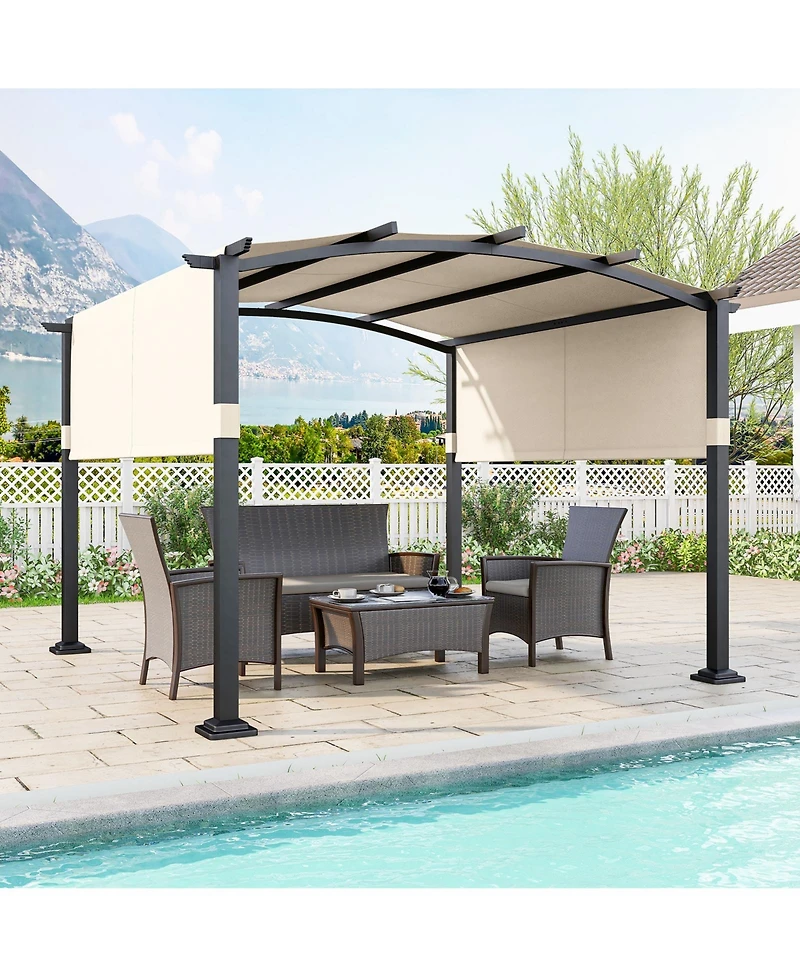 Outdoor Pergola Modern Arched Patio Garden Shelter with Retractable Sunshade Canopy