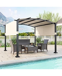 Outdoor Pergola Modern Arched Patio Garden Shelter with Retractable Sunshade Canopy