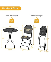 Gymax 3 Pcs Patio Bistro Set All-weather Metal Table & Chair Set for 2 Person Modern Furniture Set
