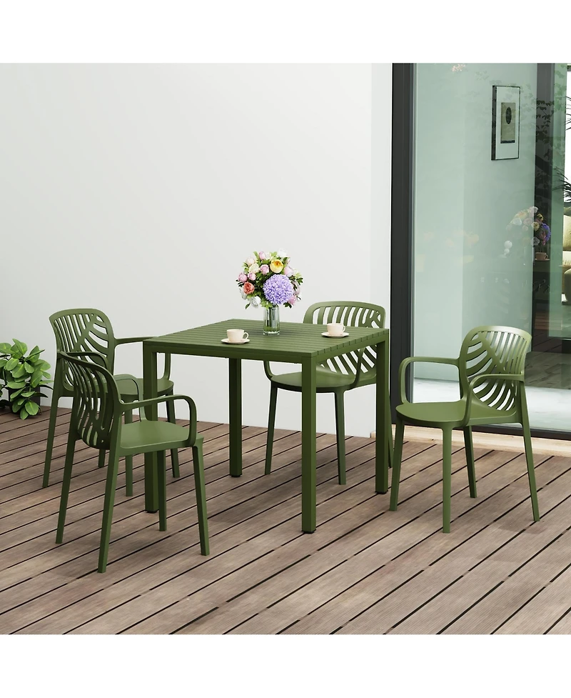 5-Piece Outdoor Square Dining Table Patio Set with Stackable Chairs