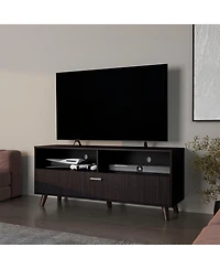 Black City Tv Stand 60" with Open Storage and 1 Door, Wengue