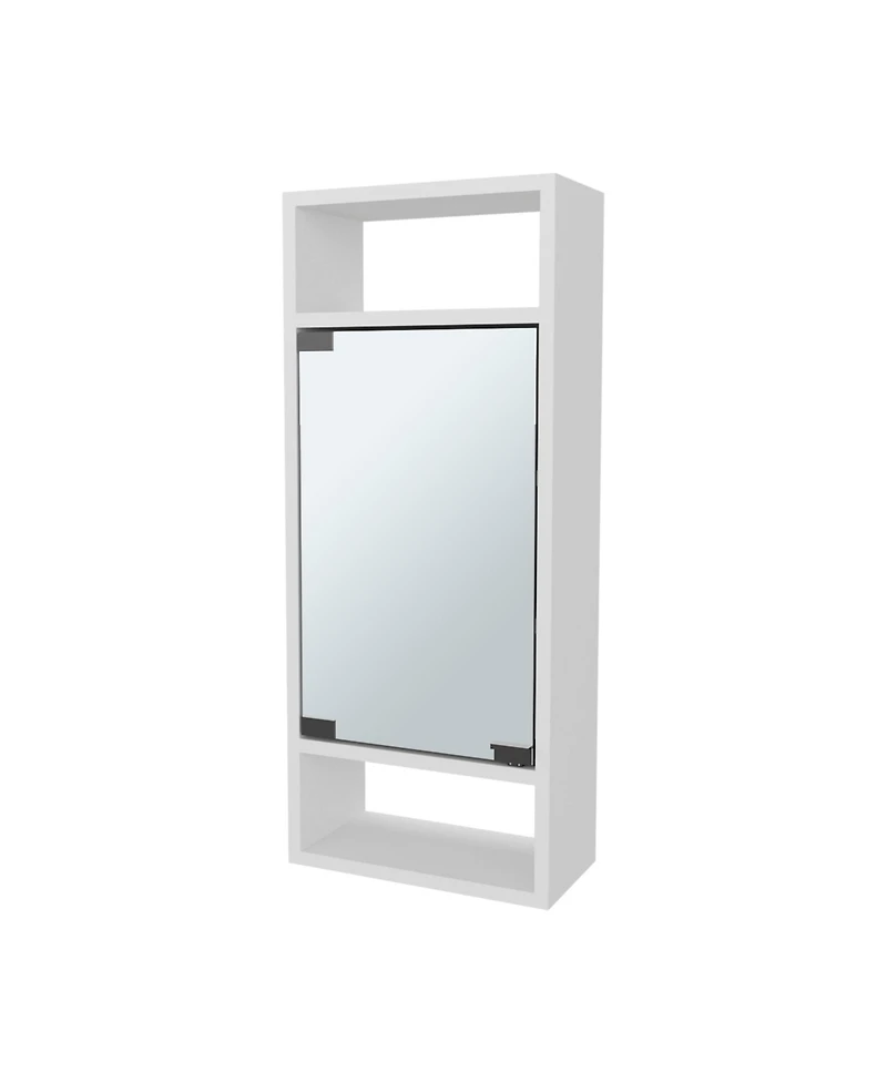 Pine Like Medicine Cabinet with Mirrored Door and Open Storage, White