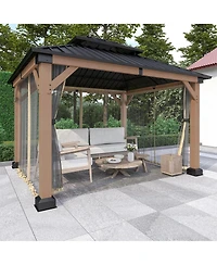 Mondawe 12 ft. x 10 ft. Outdoor Fir Solid Wood Frame Patio Gazebo Canopy Shelter with Galvanized Steel Hardtop Roof Pavilion