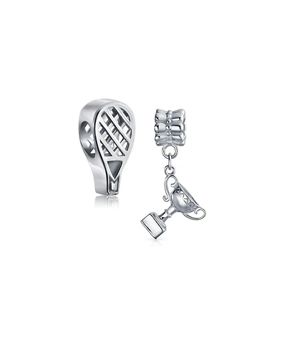Bling Jewelry Set of 2 Sports Champion Trophy Dangle Tennis Racquet Charm Bead Sterling Silver