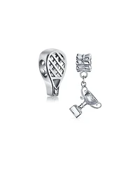 Bling Jewelry Set of 2 Sports Champion Trophy Dangle Tennis Racquet Charm Bead Sterling Silver