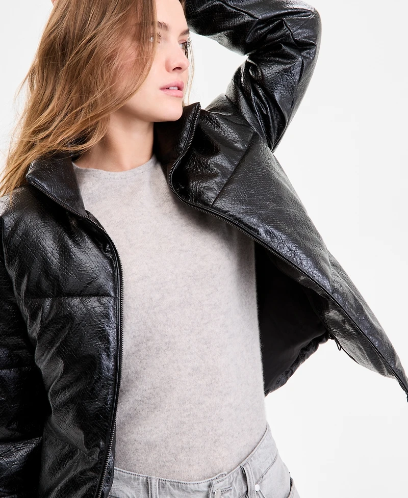 Steve Madden Women's Textured Faux-Leather Puffer Coat