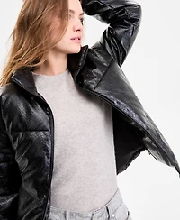 Steve Madden Women's Textured Faux-Leather Puffer Coat